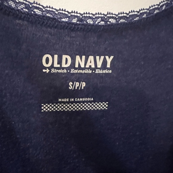 Old Navy Blue Tank with Lace on Straps and Around Collar - Picture 3 of 3